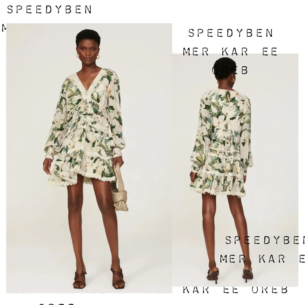 AllSaints Zora Alessandra Floral Lace-Trimmed Dress size 4 - Picture 4 of 16